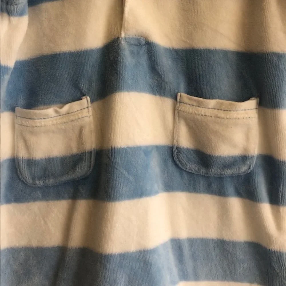 BABY GAP Velour Blue White Stripe Long Sleeve Pocket One Piece 3-6 Mos